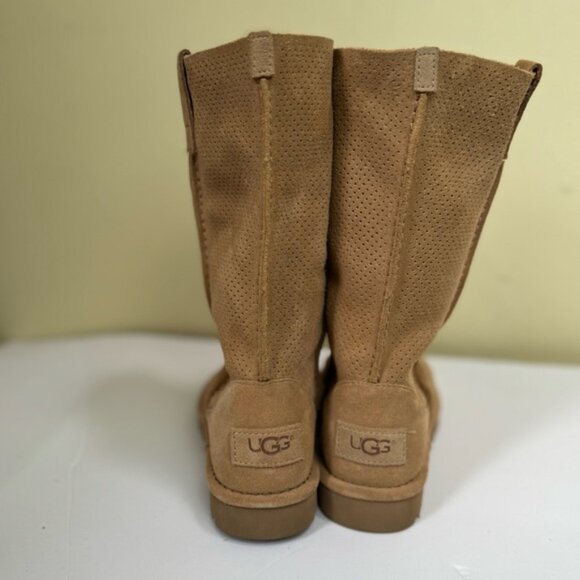 UGG NEW Classic Unlined Perforated Leather Tall Pull On Boots Suede Lightweight - Picture 6 of 14